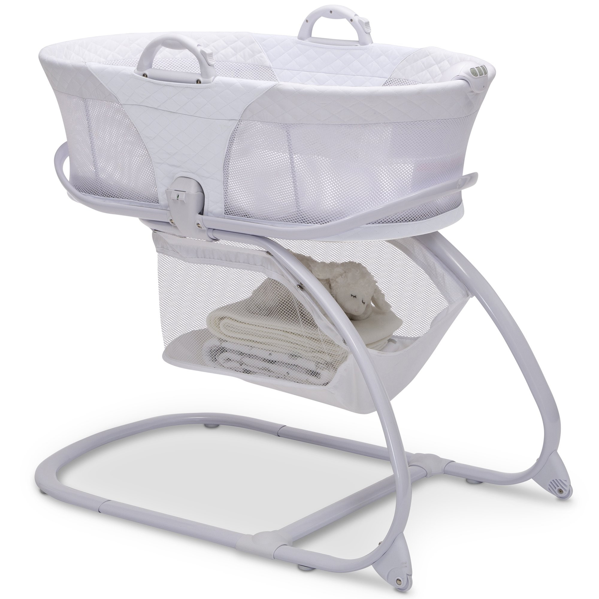 Little Folks by Delta Children 2-in-1 Moses Basket Bedside Bassinet Sleeper. Portable Baby Crib w/ Wheels & Removable Moses Basket. White