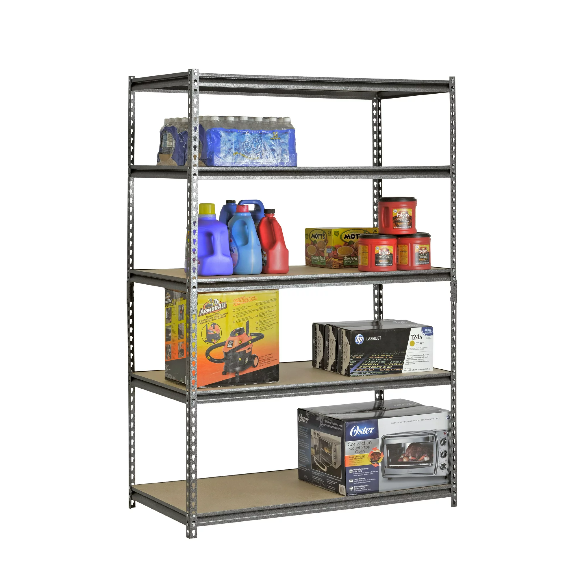 Edsal 48″W x 24″D x 72″H 5-Shelf Steel Freestanding Shelves. Silver-Vein