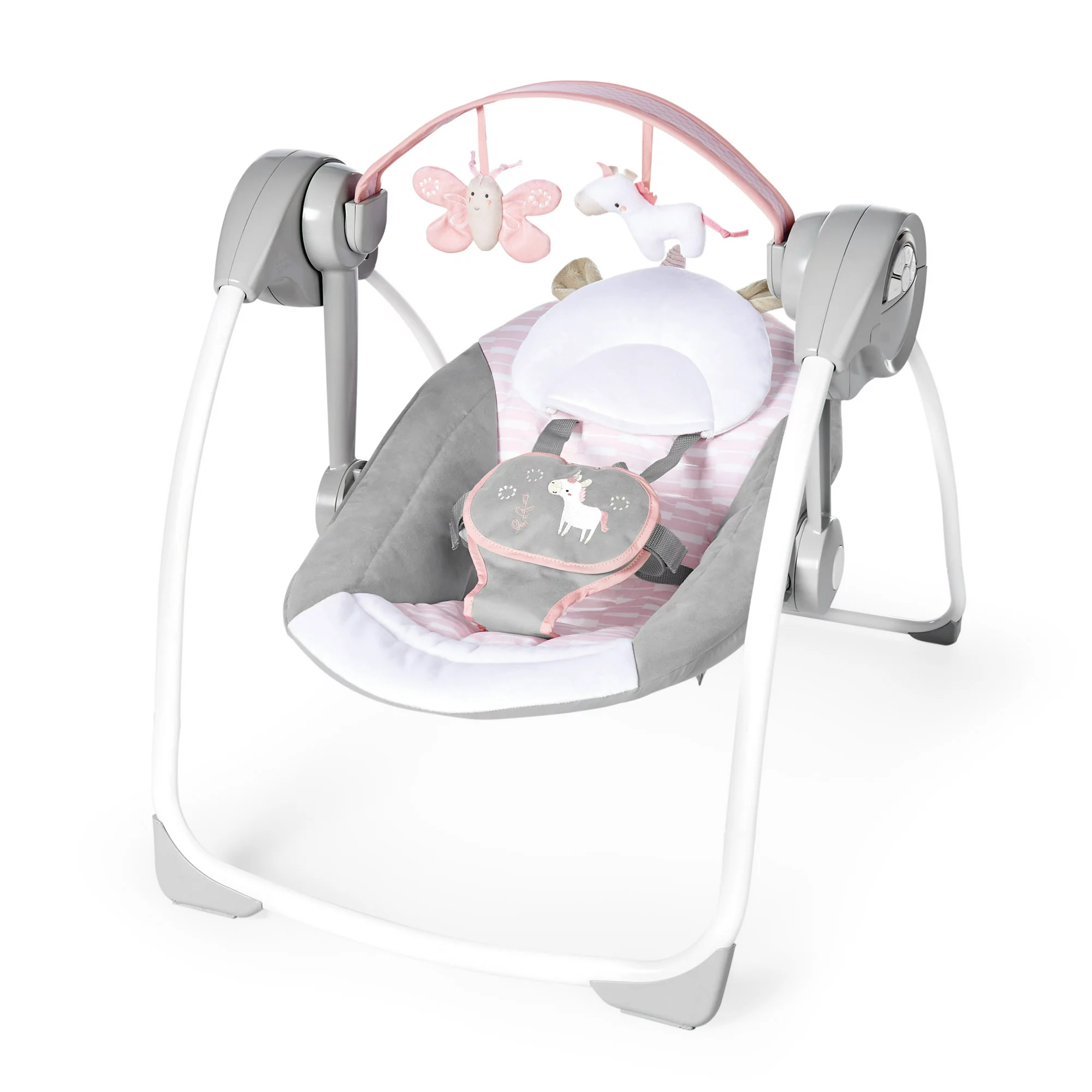 Ingenuity Soothe ‘n Delight 6-Speed Portable Baby Swing With Music - Flora The Unicorn (Pink)