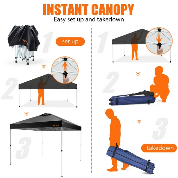 Tacklife Pop Up Canopy Tent 10' X 10'. Easy Set-Up Outdoor Canopy. Instant Canopy. Black