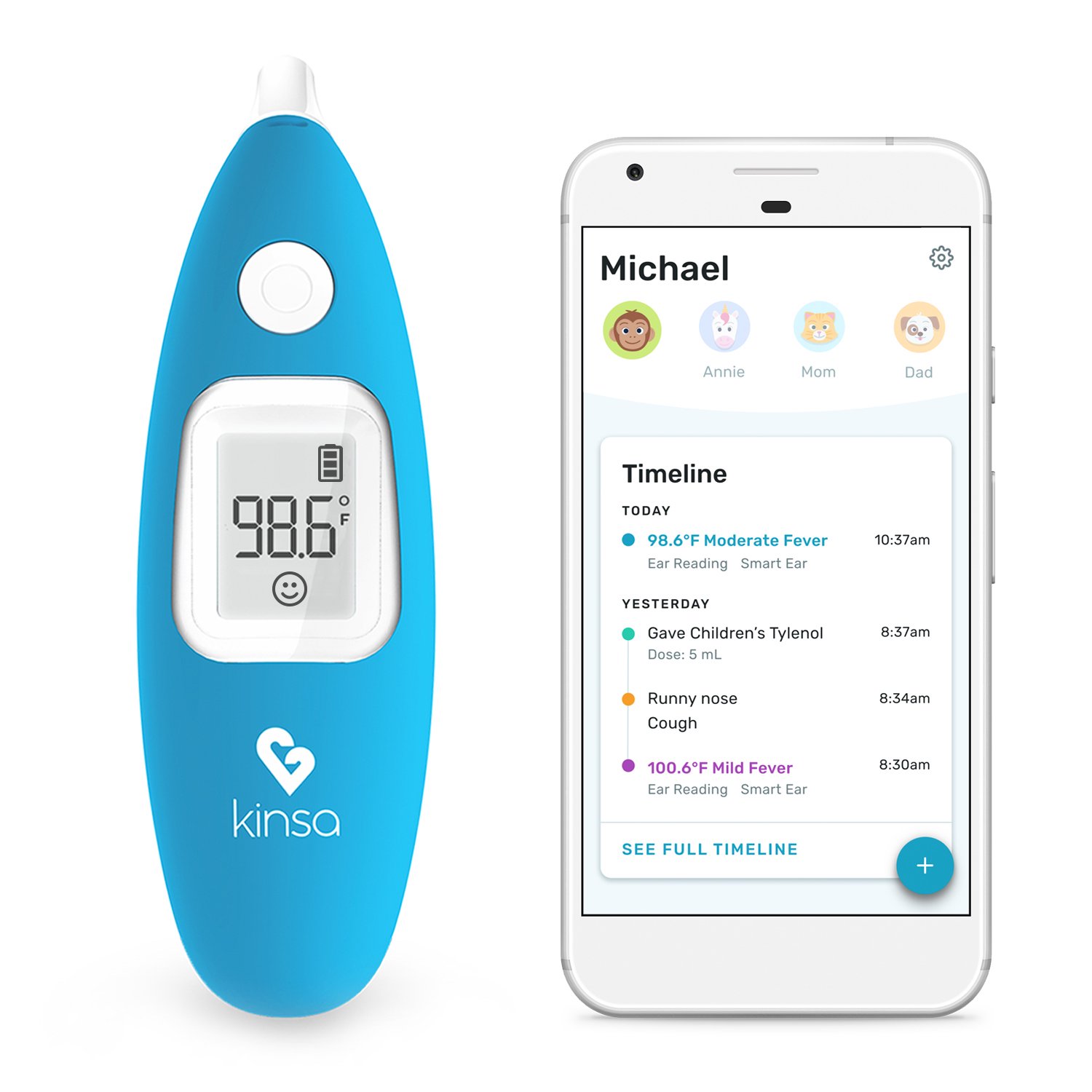 Kinsa Smart Ear Bluetooth Non Contact Thermometer with Family Health Tracking App