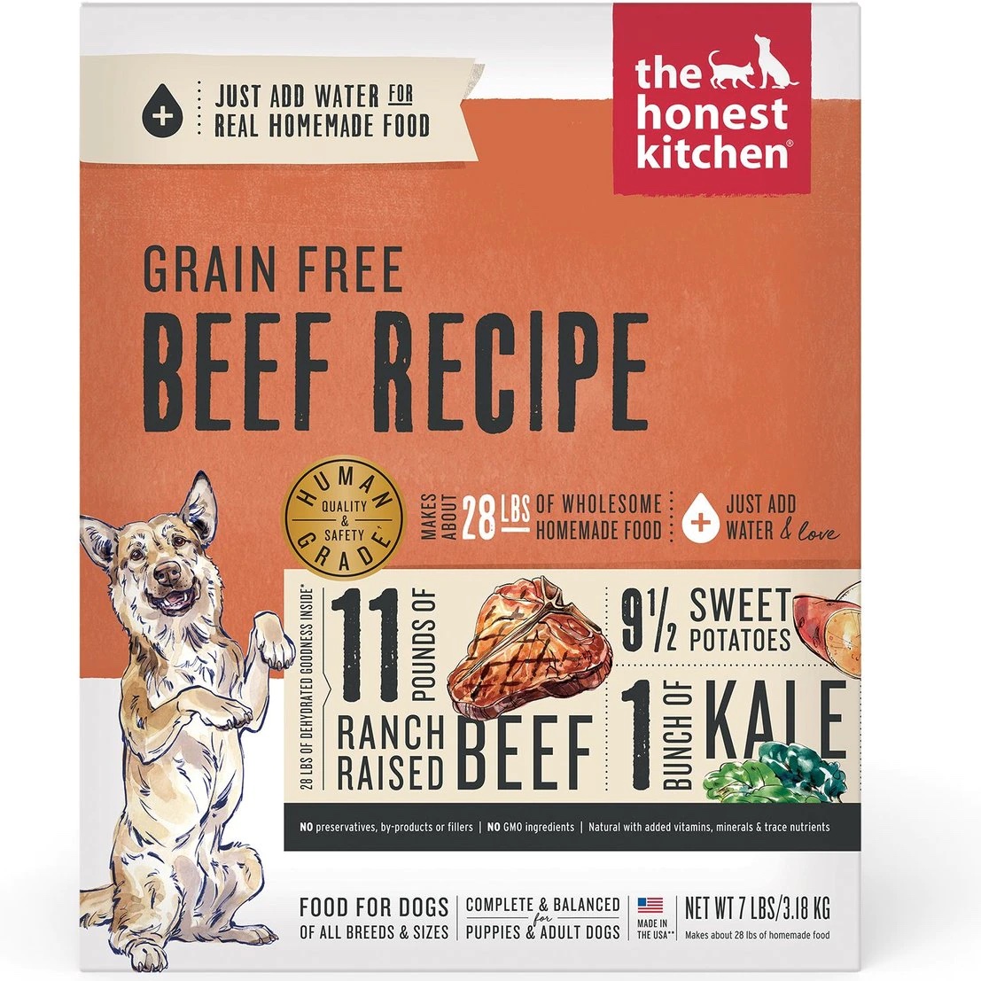 The Honest Kitchen Beef Recipe Grain-Free Dehydrated Dog Food. 7-lb box