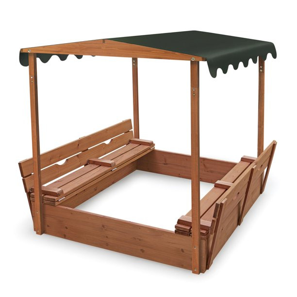 Badger Basket Covered Convertible Cedar Sandbox with Canopy and 2 Bench Seats