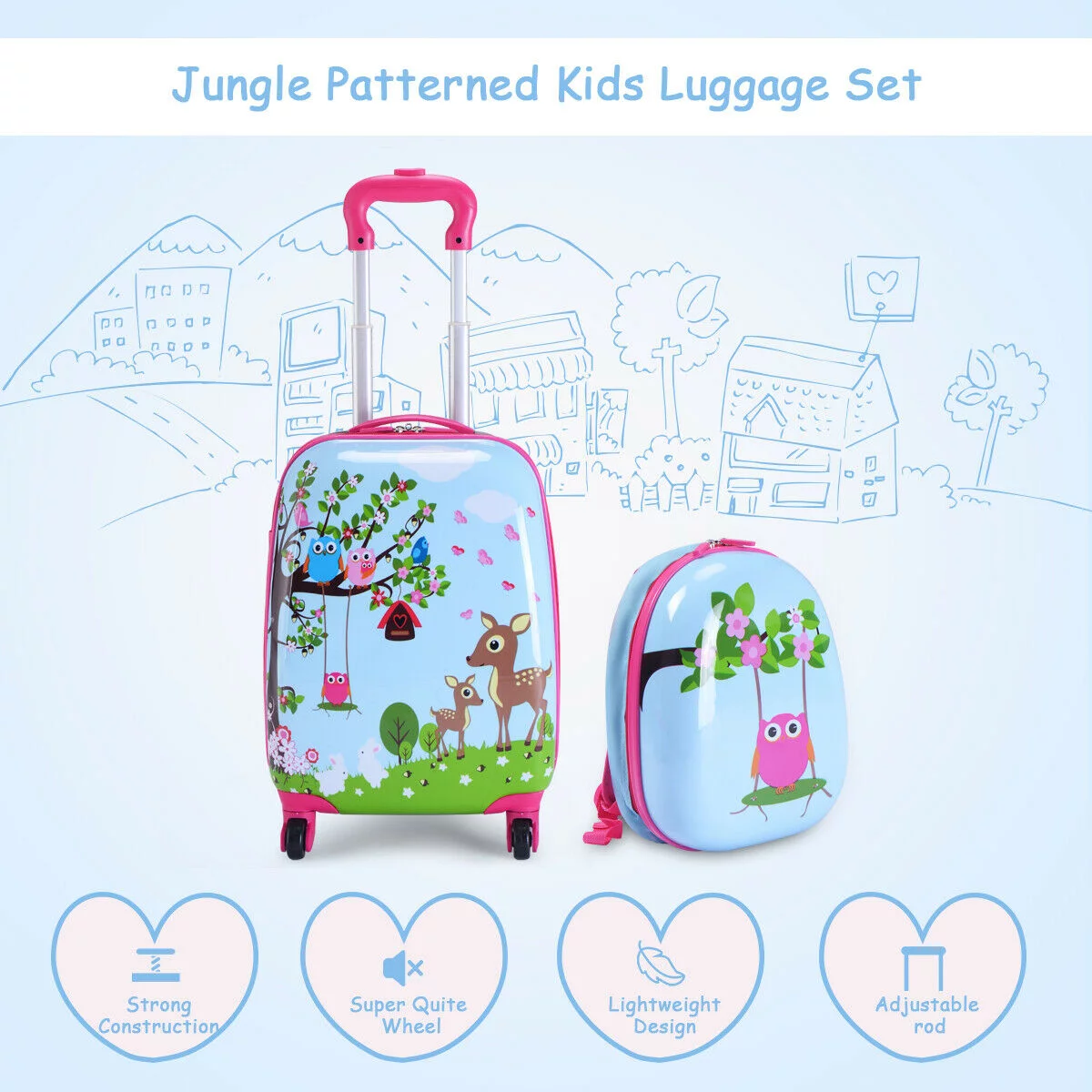 Costway 2Pc 12” 16” Kids Luggage Set Suitcase Backpack School Travel Trolley. Light Blue