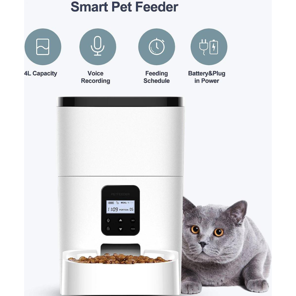 Petdiary Automatic Dog & Cat Feeder. White. Medium