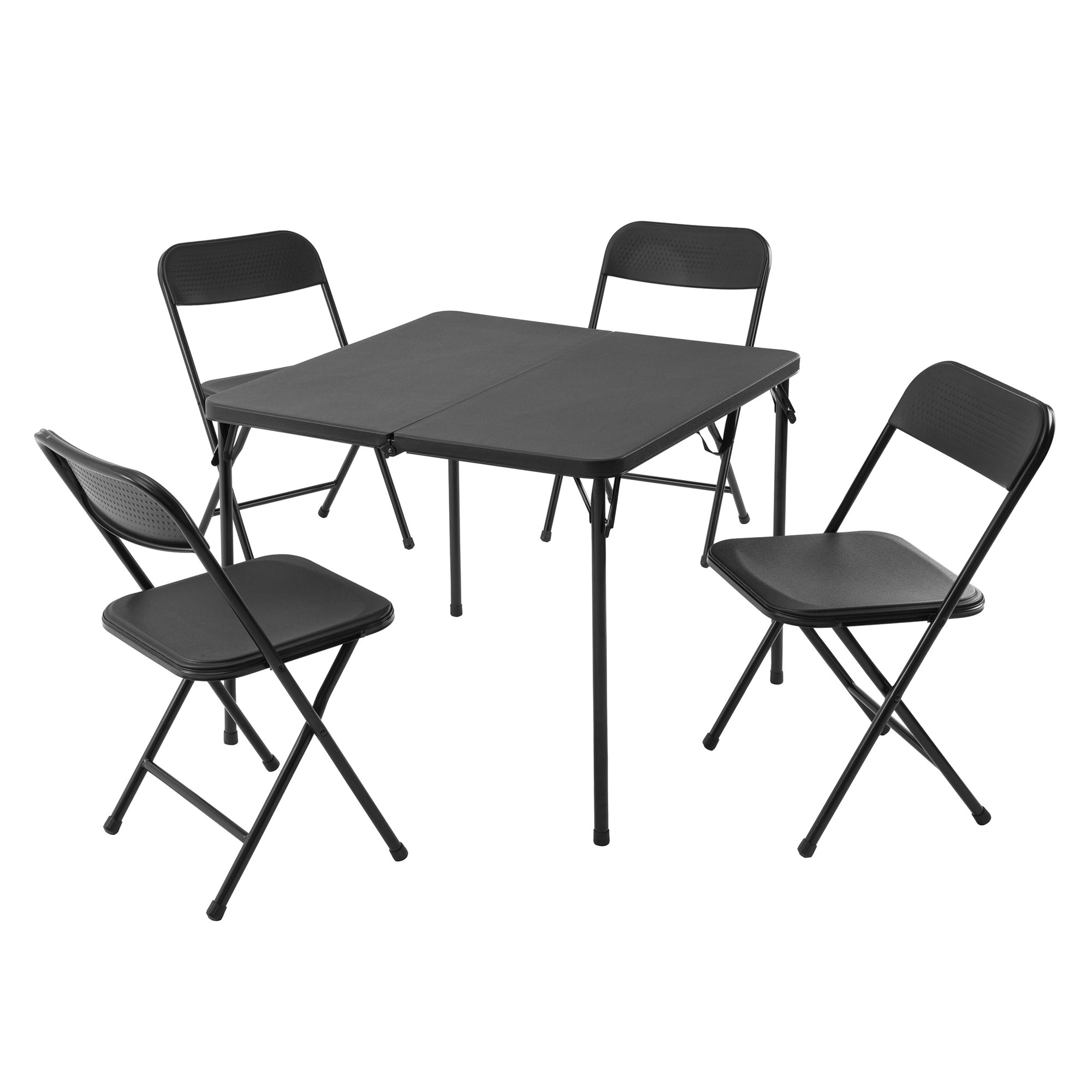 Mainstays 5 Piece Resin Card Table and Four Chairs Set. Black