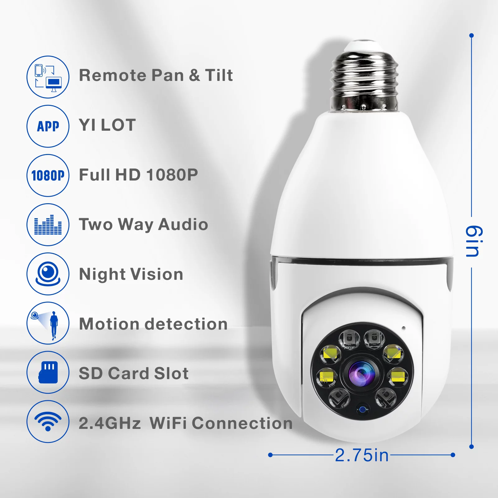 Parasom Security Camera 1080P HD. Wi-Fi Light Bulb. White