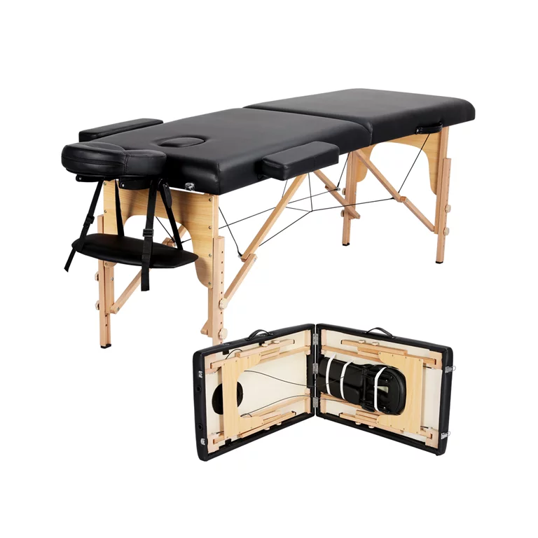 SmileMart 84″ Wooden Portable 2 Section Massage Table. Black