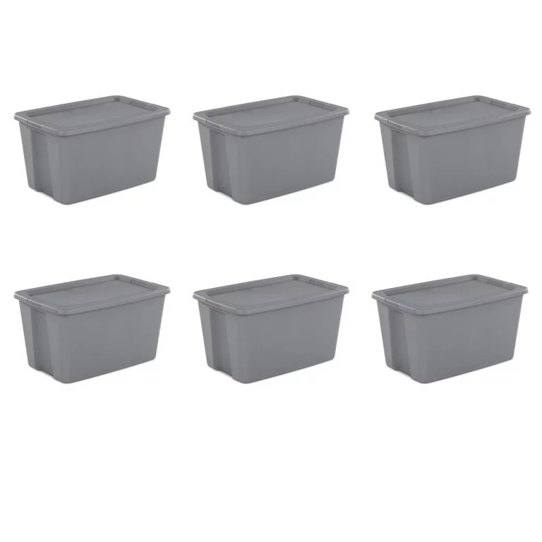 Sterilite 30 Gallon Tote Box Plastic. Titanium. Set of 6