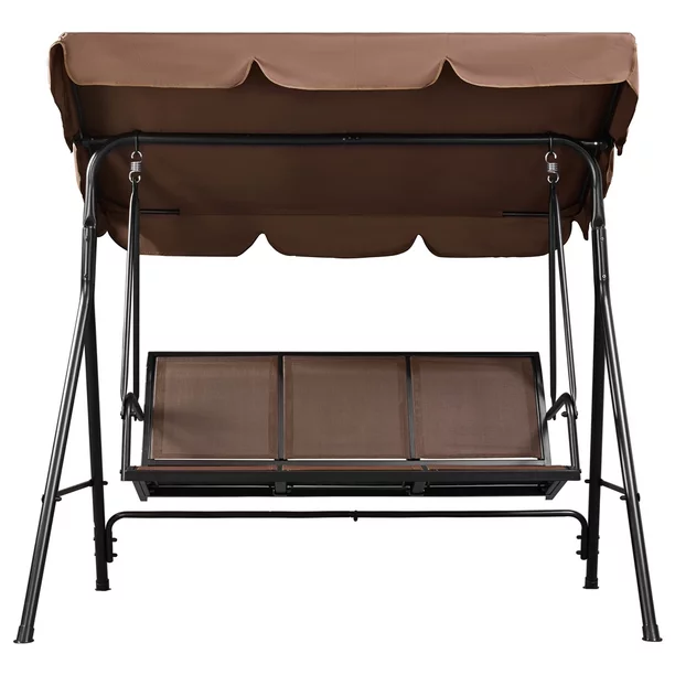 SmileMart 3-Seat Patio Canopy Porch Hanging Swing Chair for Outdoor. Dark Brown