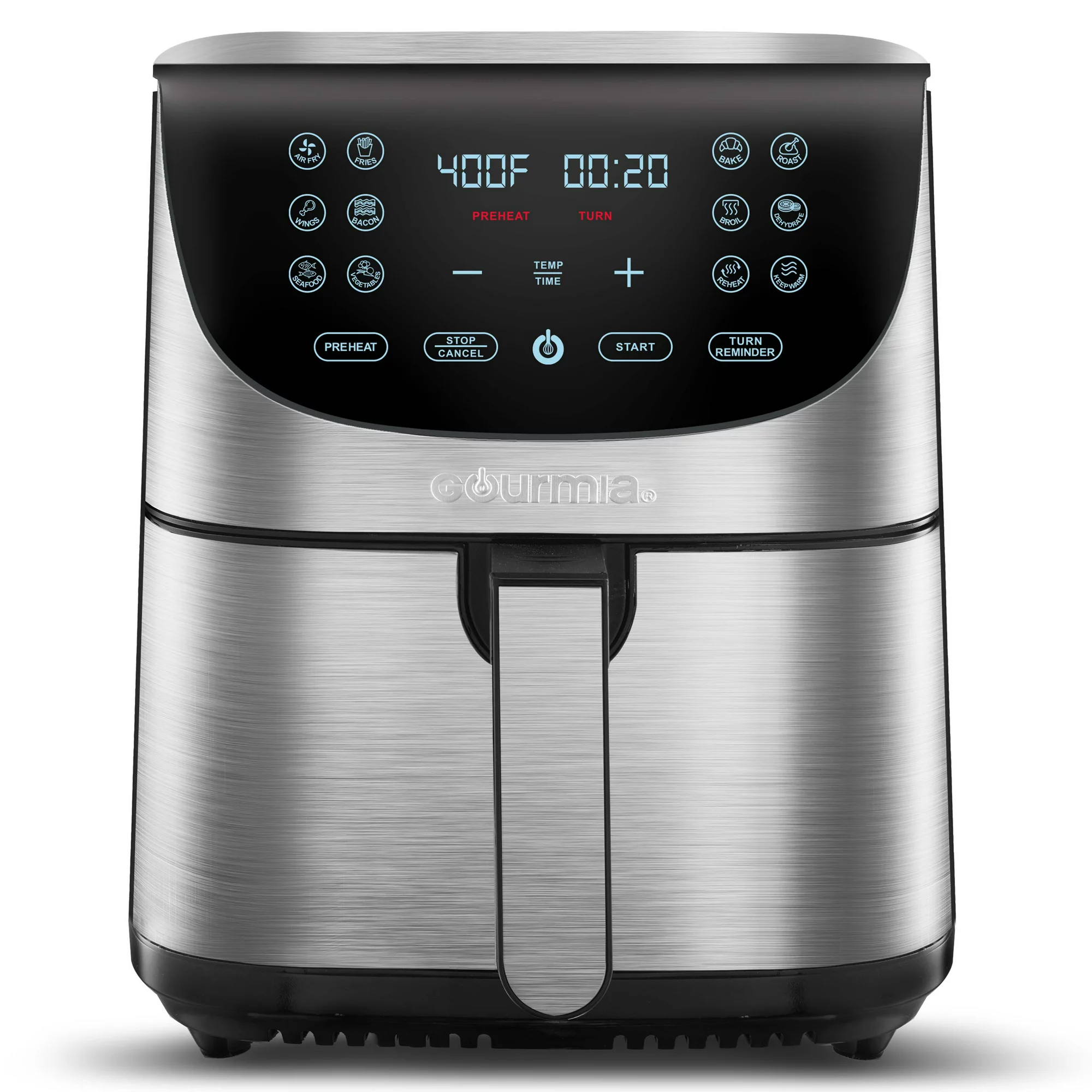 Gourmia 7-Qt Digital Air Fryer with Guided Cooking. Easy Clean. Stainless Steel