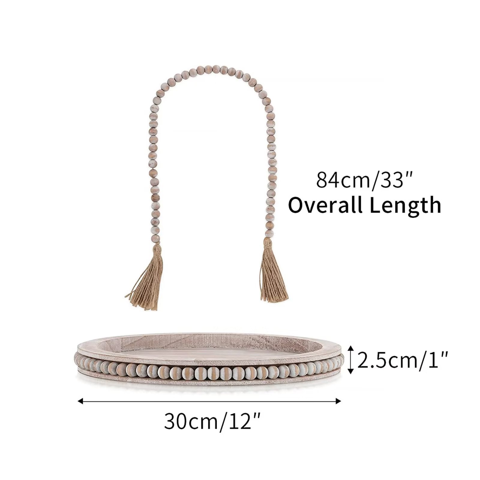 Sziqiqi Round Wood Trays Decorative Beaded Farmhouse Decor Tray for Coffee Centerpiece