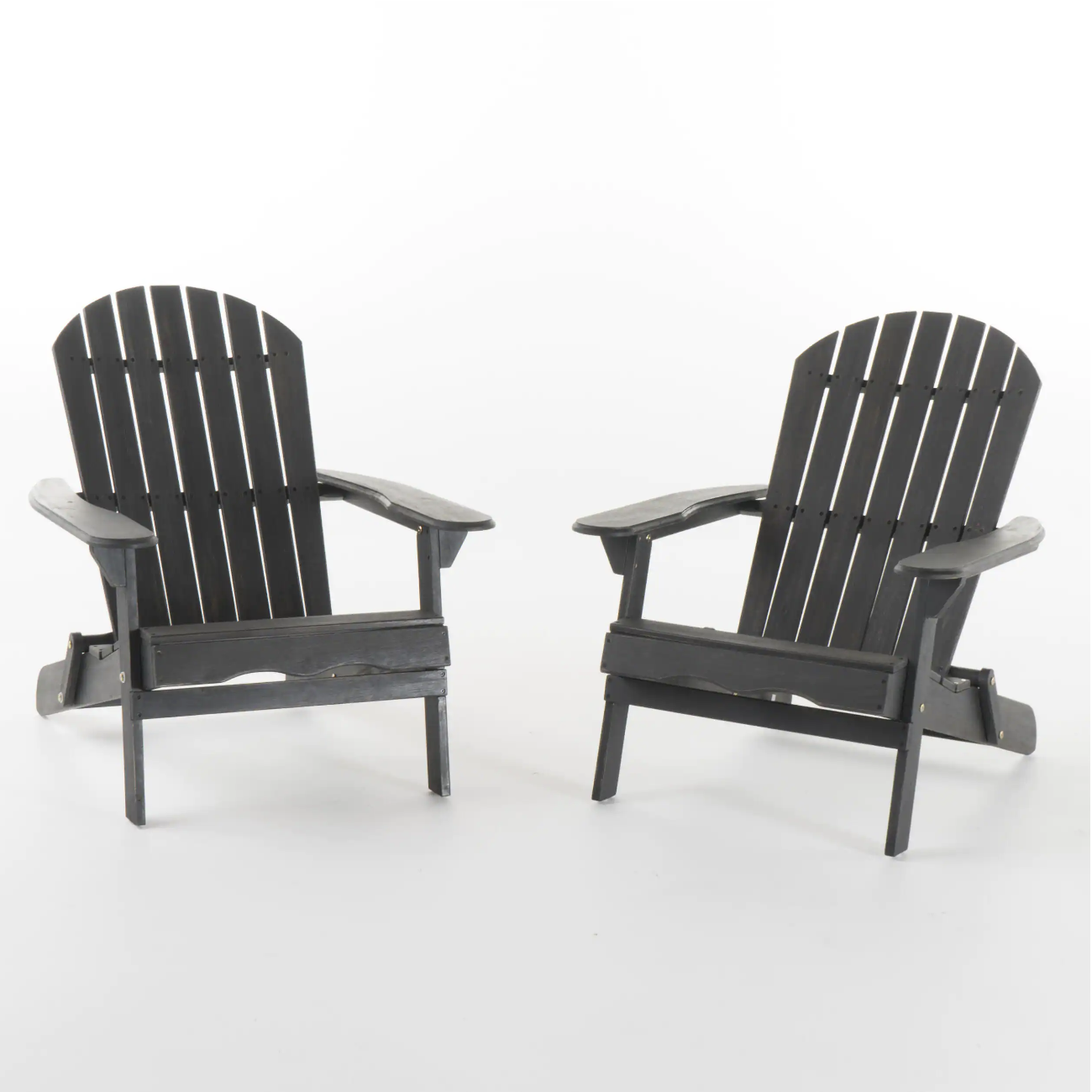 Noble House Obadiah Dark gray Folding Wood Adirondack Chair (2-Pack)