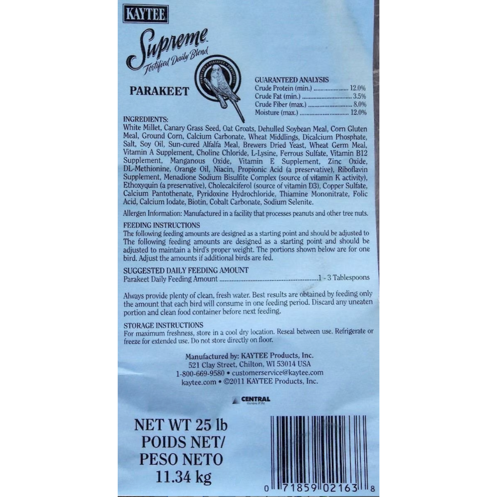 Kaytee Supreme Parakeet Food. 25-lb bag. Bundle of 2