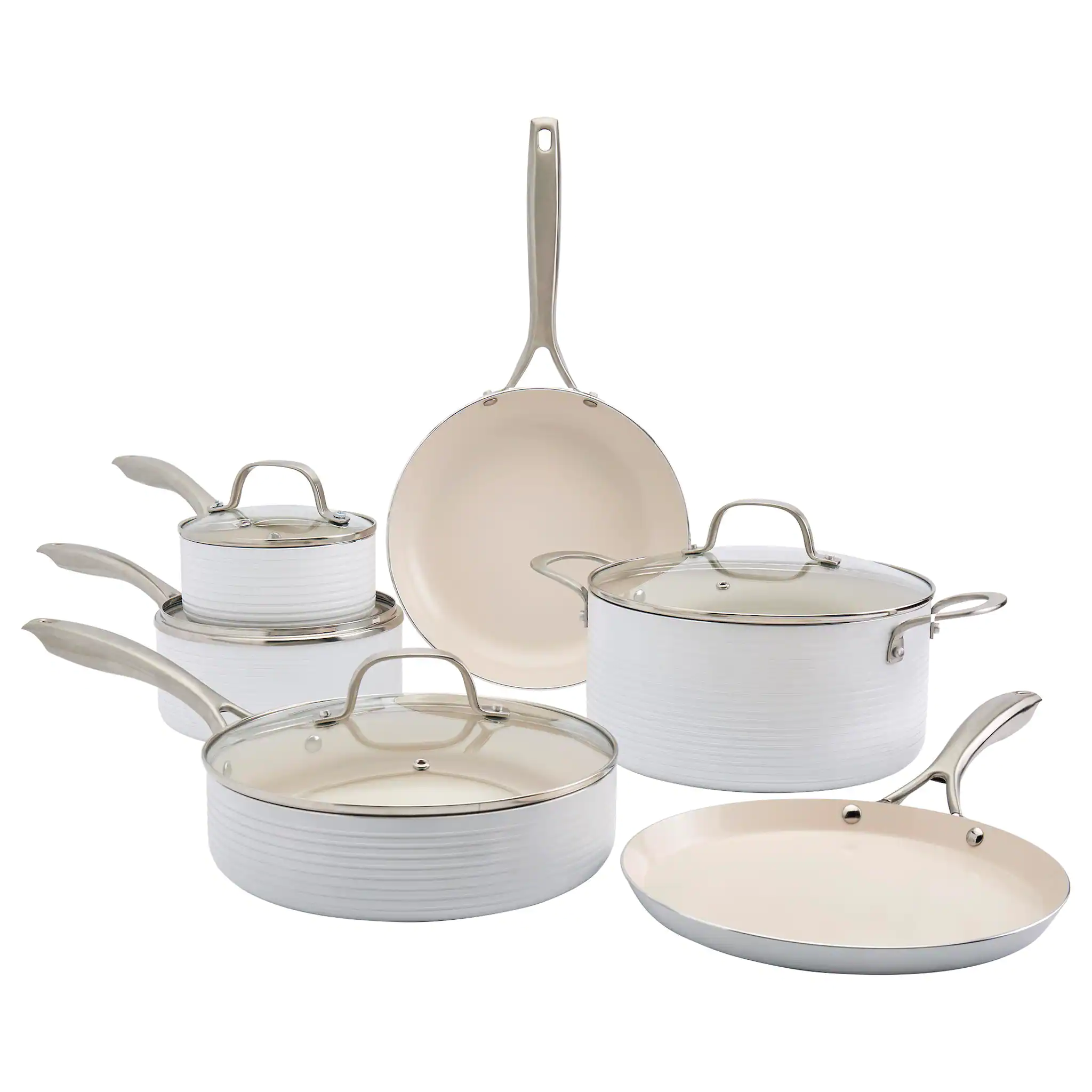 Denmark Monaco 10-Piece White Aluminum Non-Stick Cookware Set