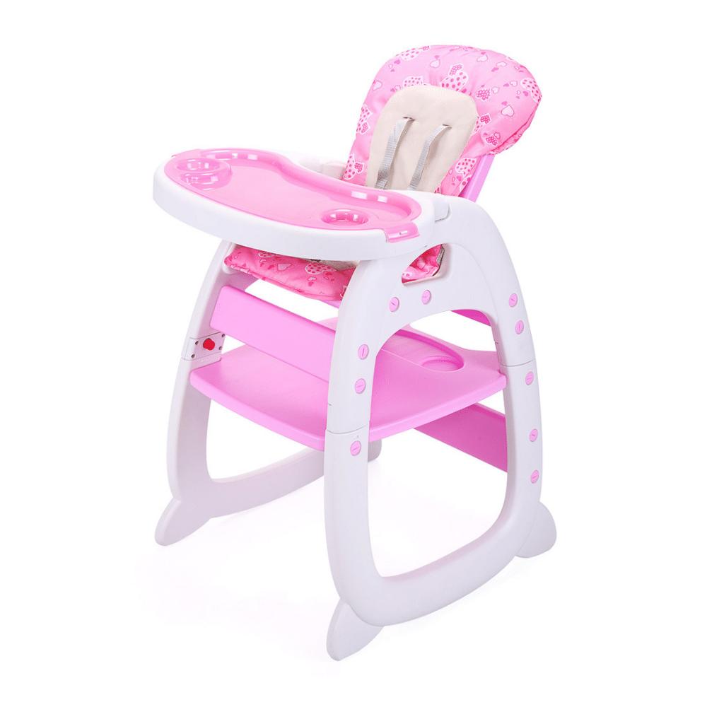 Hommoo 3 In 1 Baby High Chair. Convertible Play Table And Chair Set For Toddler. Adjustable Seat Back. Pink