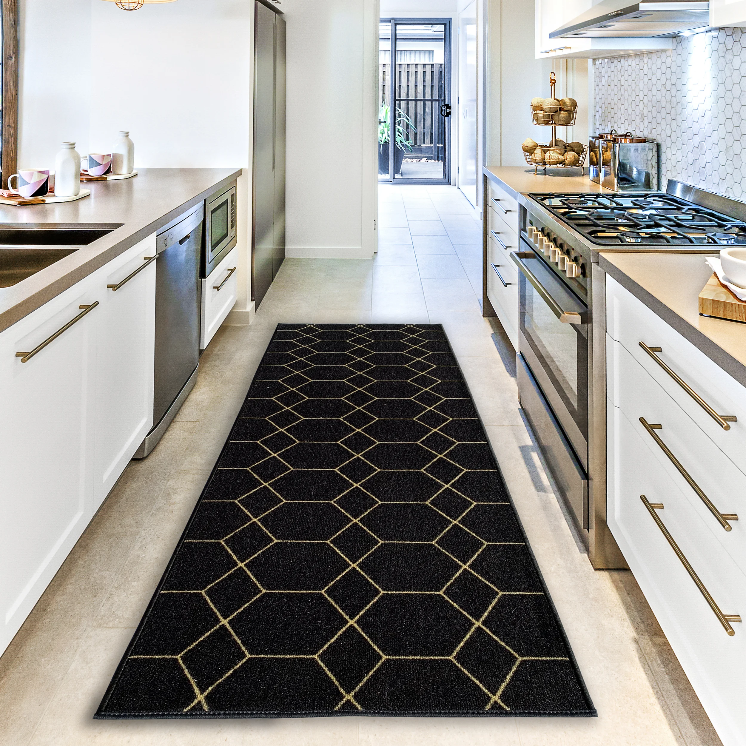 Corrigan Studio Drayton Geometric Tufted Black Area Rug. Runner 2-7” x 45′