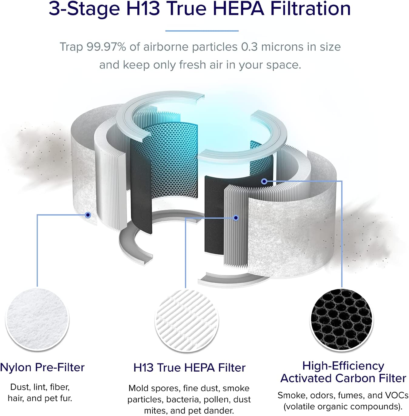 Levoit Air Purifier Core 200S. True HEPA for Allergy. Smart Voice Control. Gray