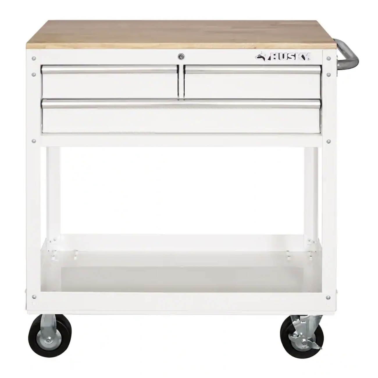 Husky 36 in. 3-Drawer with Solid Wood Top in Gloss White Utility Cart