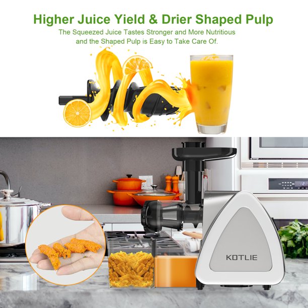 Kotlie Juicer Machine. Kotlie Cold Press Juicer. Quiet Masticating Juicer. Two Special Container. Brush. Silver