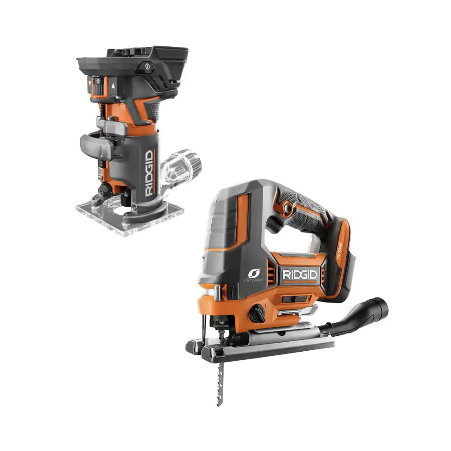 Ridgid 18V OCTANE Brushless Cordless 2-Tool Combo Kit with Compact Fixed Base Router and Jig Saw. Tools Only