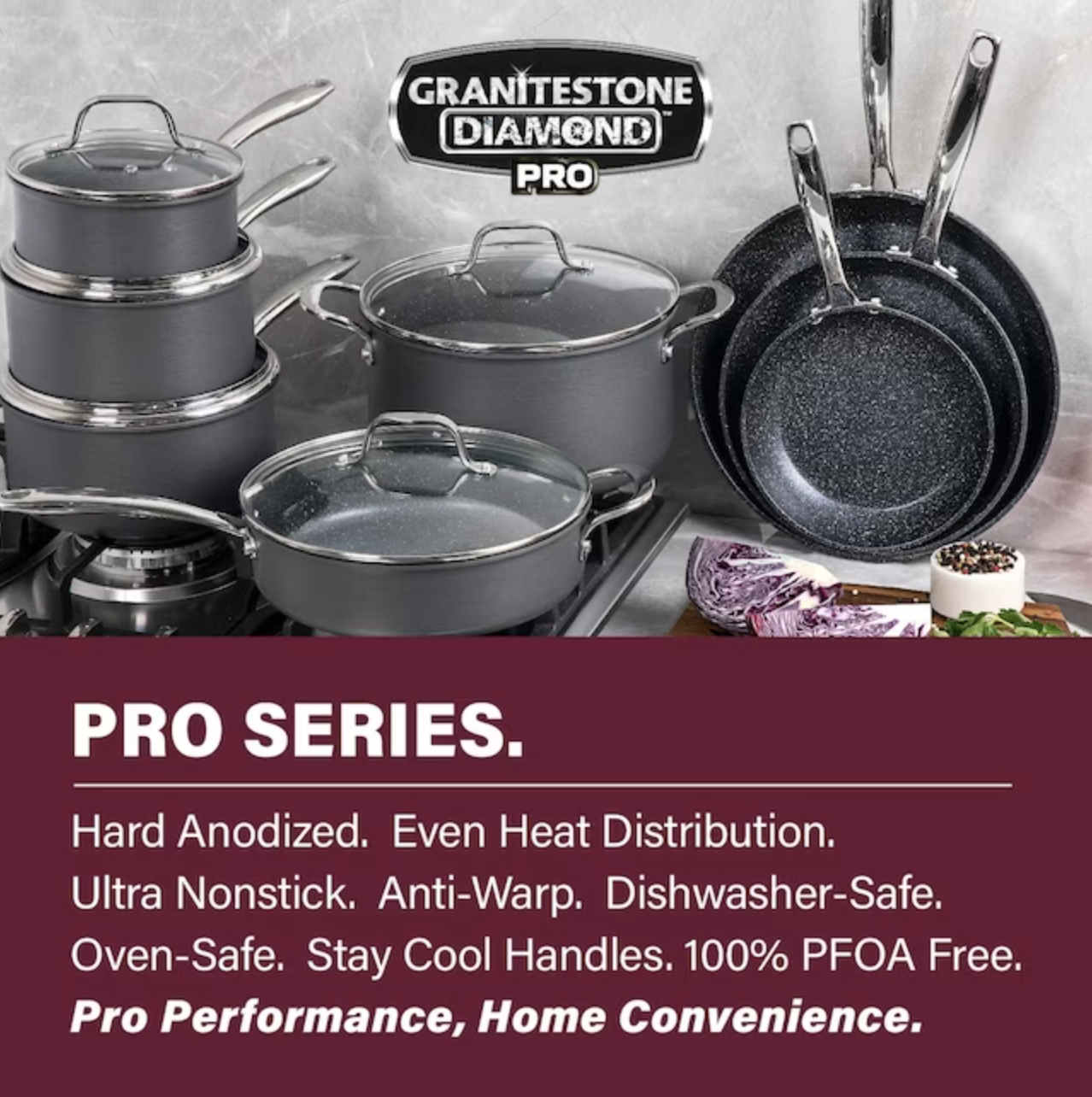 GraniteStone Diamond 13-Piece Granitestone Pro Hard Anodized 14.56-in Aluminum Cookware Set with Lid