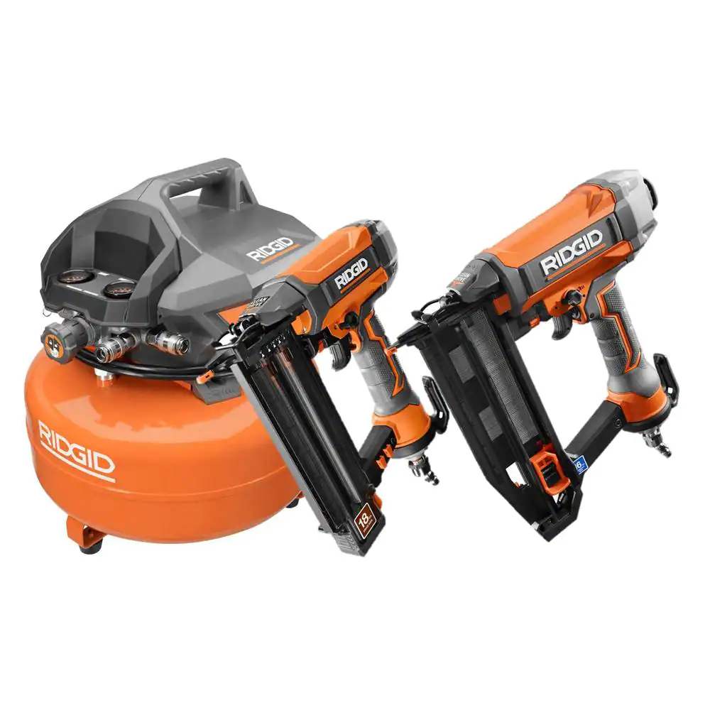 Ridgid 6 Gal. Portable Electric Pancake Air Compressor With 18-Gauge Brad Nailer And 16-Gauge Straight Finish Nailer Kit