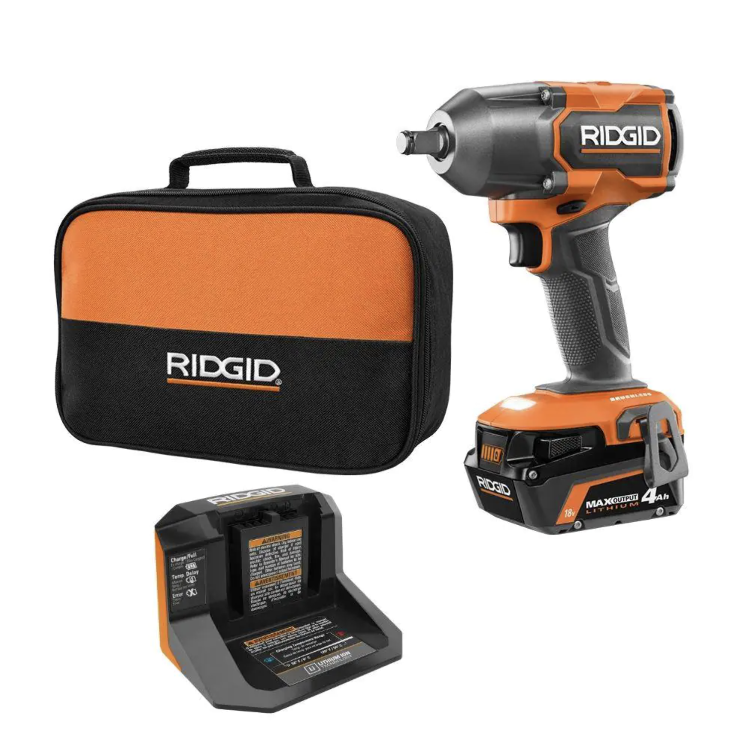 Ridgid 18V Brushless 4-Mode 1/2 in. Mid-Torque Impact Wrench with 4.0 Ah Battery and Charger