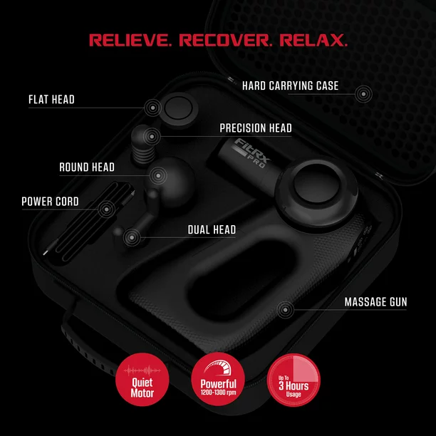 FitRx Pro Muscle Massage Gun. Handheld Percussion Massager With Multiple Speeds And Attachments