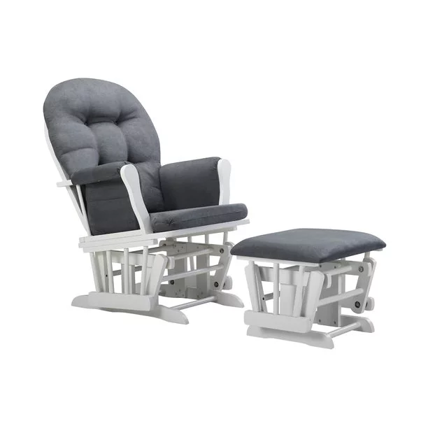Angel Line Windsor Glider And Ottoman. Gray Finish And Dark Gray Cushions