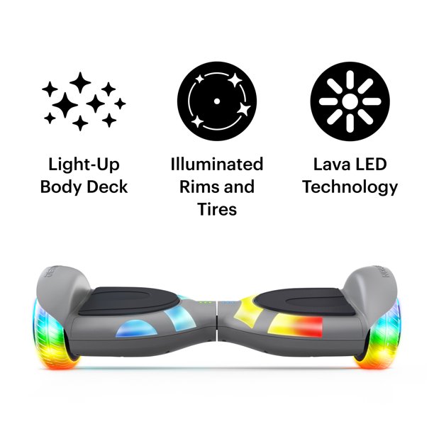 Jetson Litho X Hoverboard. Lava LED Technology. Light-Up Deck. Illuminated Rims/Tires. Grey