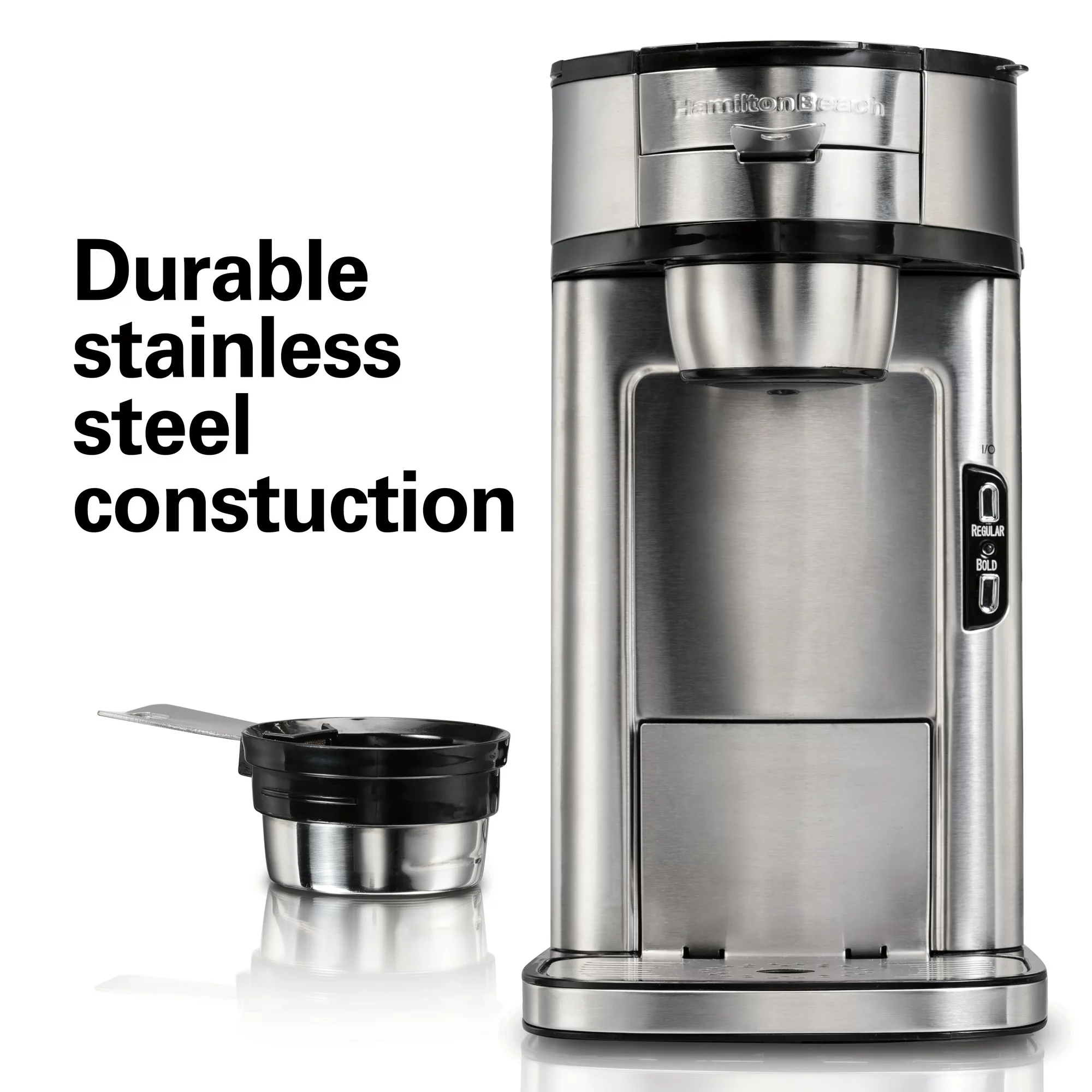 Hamilton Beach The Scoop Single-Serve Coffee Maker. 14 oz.. Stainless Steel