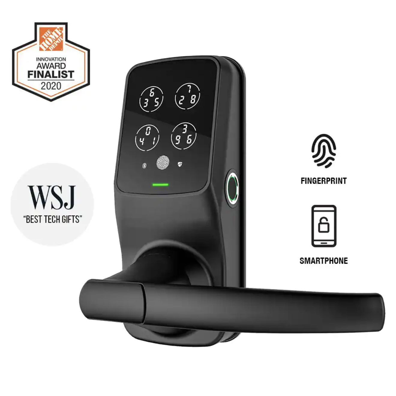Lockly Secure Plus Matte Black Single-Cylinder Smart Lock Latch with Keypad. Bluetooth and Fingerprint