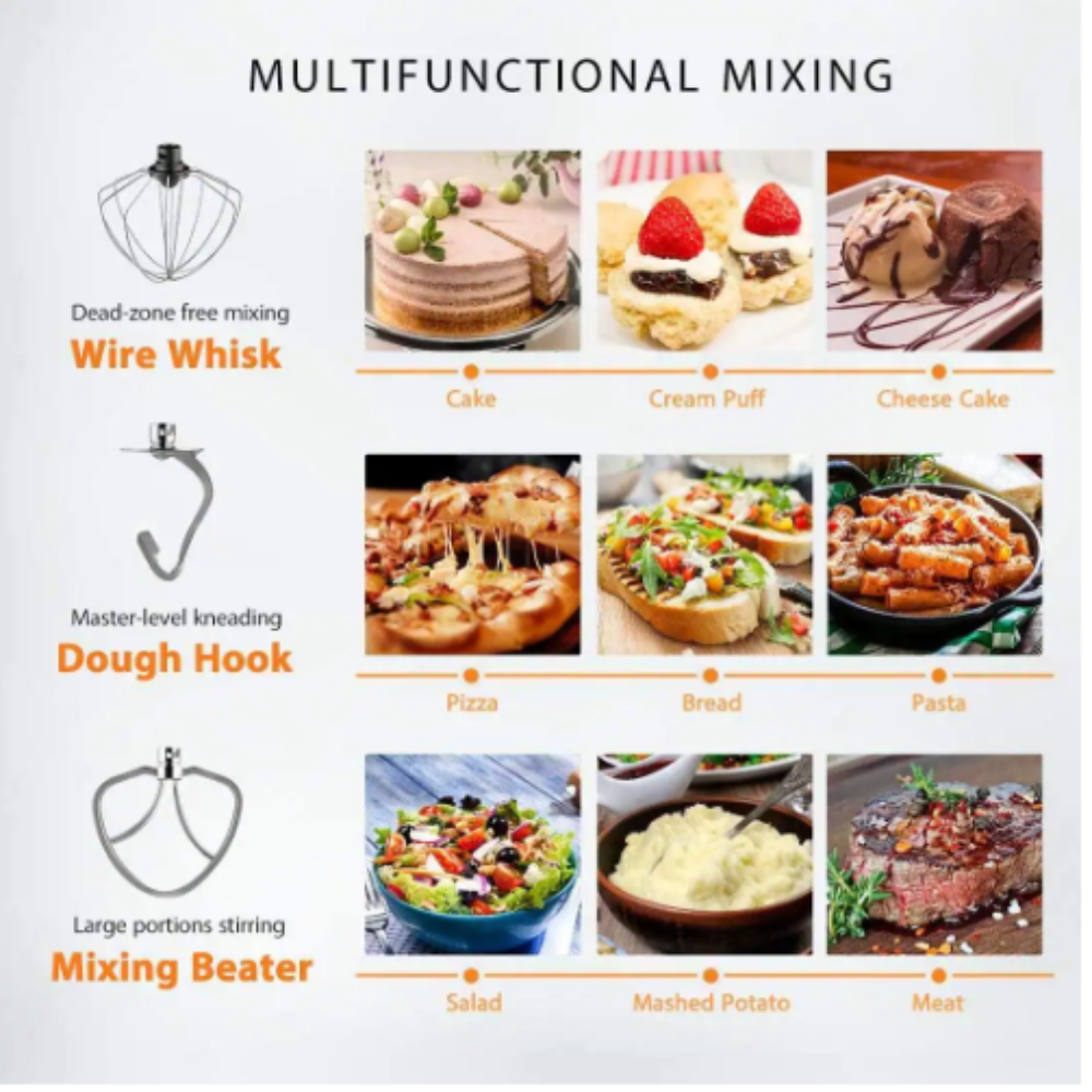 Vivohome 7.5 qt. 6-Speed Red Tilt-Head Electric Stand Mixer with Accessories and ETL Listed