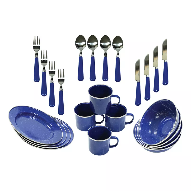 Stansport Blue Enamel Camping Tableware Set (24-Piece)