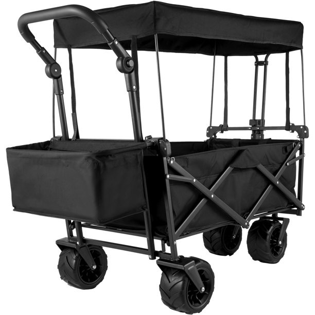 Vevor Collapsible Wagon Cart Black. Foldable Wagon Cart Removable Canopy 602D Oxford Cloth