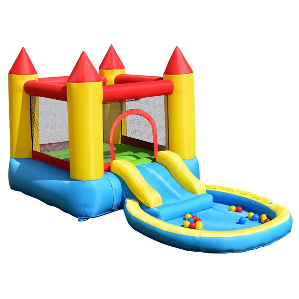 Costway Inflatable Bounce House Kids Slide Jumping Castle Bouncer w/ balls Pool & Bag