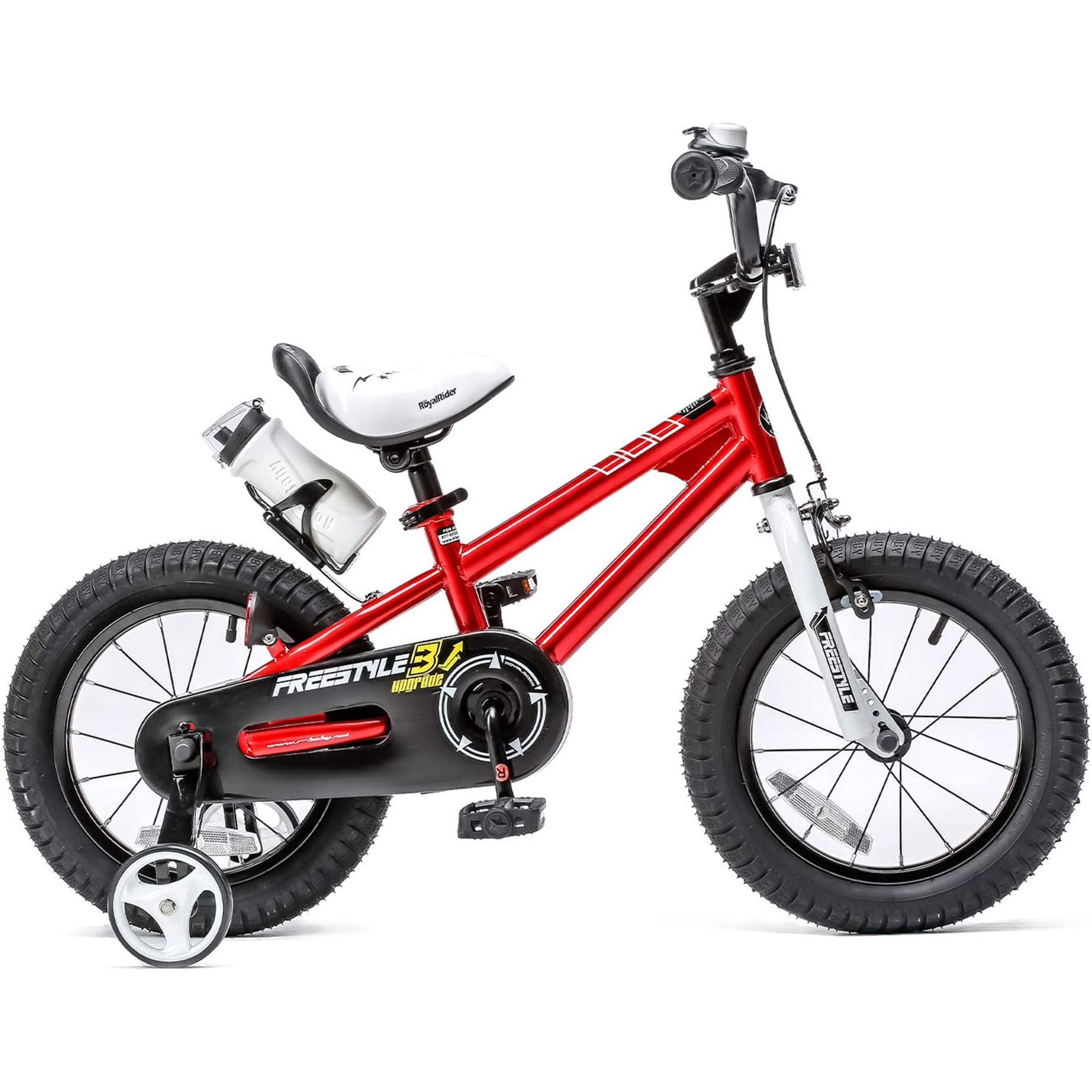 Royalbaby Freestyle 14 In. Kids Bike with Training Wheels and Water Bottle. Red