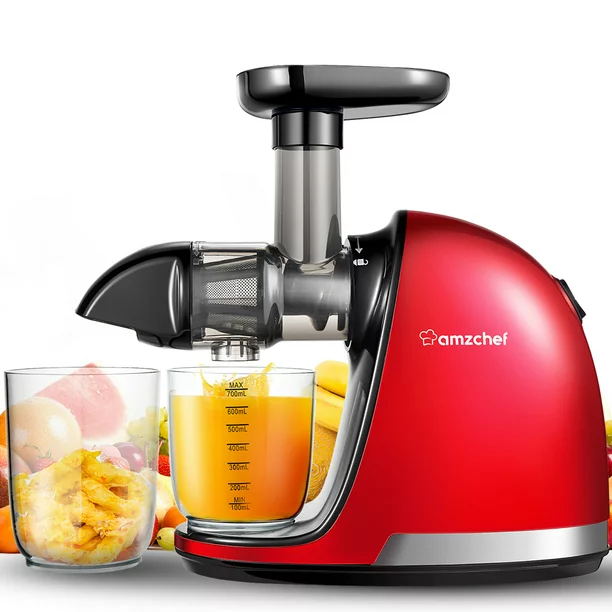 Amzchef Masticating Slow Juicer for Fruits&Vegetables. High Nutrition &Reverse Function. Good Quality. Red