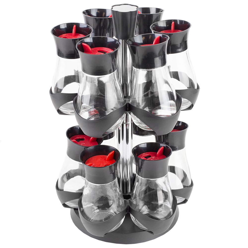 Home Basics Contemporary Gourmet Revolving 12-Jar Two Tier Spice Rack. Black