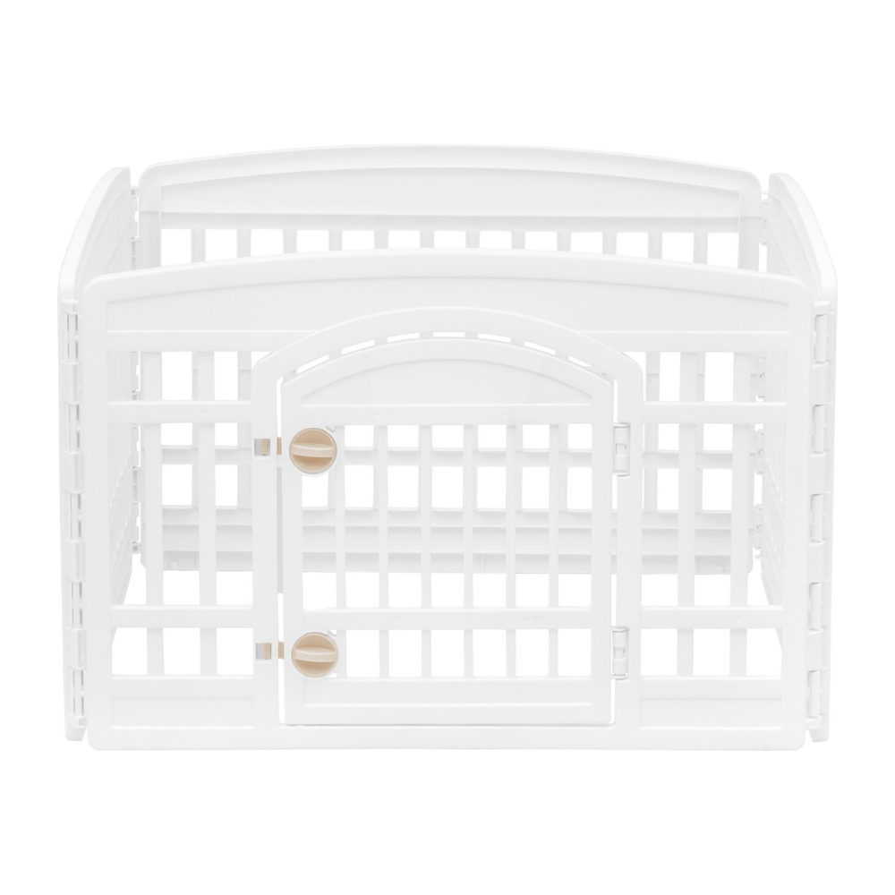 Iris 6-Panel Plastic Exercise Dog Playpen With Door. White