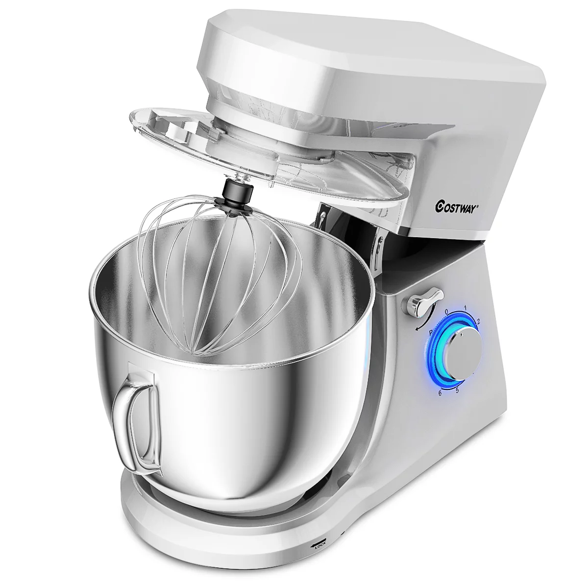 Costway Tilt-Head Stand Mixer 7.5 Qt 6 Speed 660W with Dough Hook. Whisk & Beater. Silver