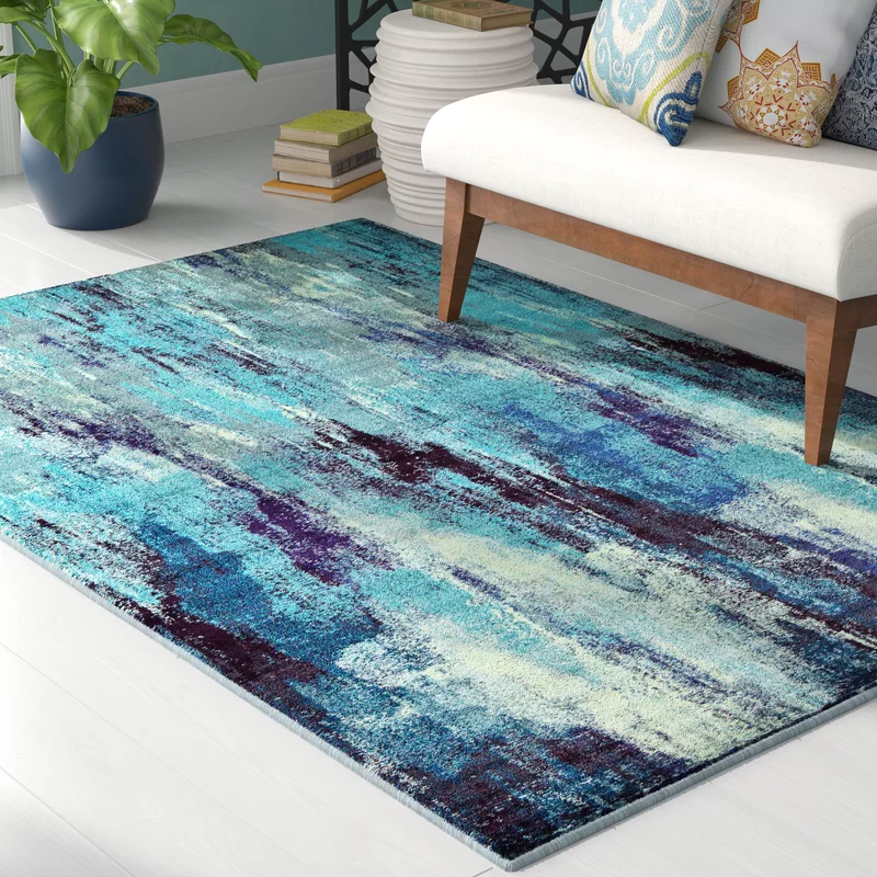 17 Stories Gostkowski Machine Woven / Power Loomed Performance Blue Rug. Rectangle 10-6″ x 16-5″