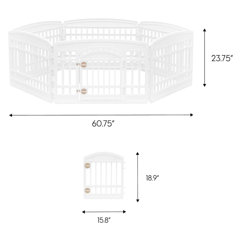 Iris 6-Panel Plastic Exercise Dog Playpen With Door. White