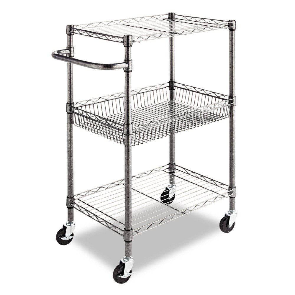 Alera ALESW342416BA Three-Tier Wire Rolling Cart. 28W x 16D x 39H. Black Anthracite
