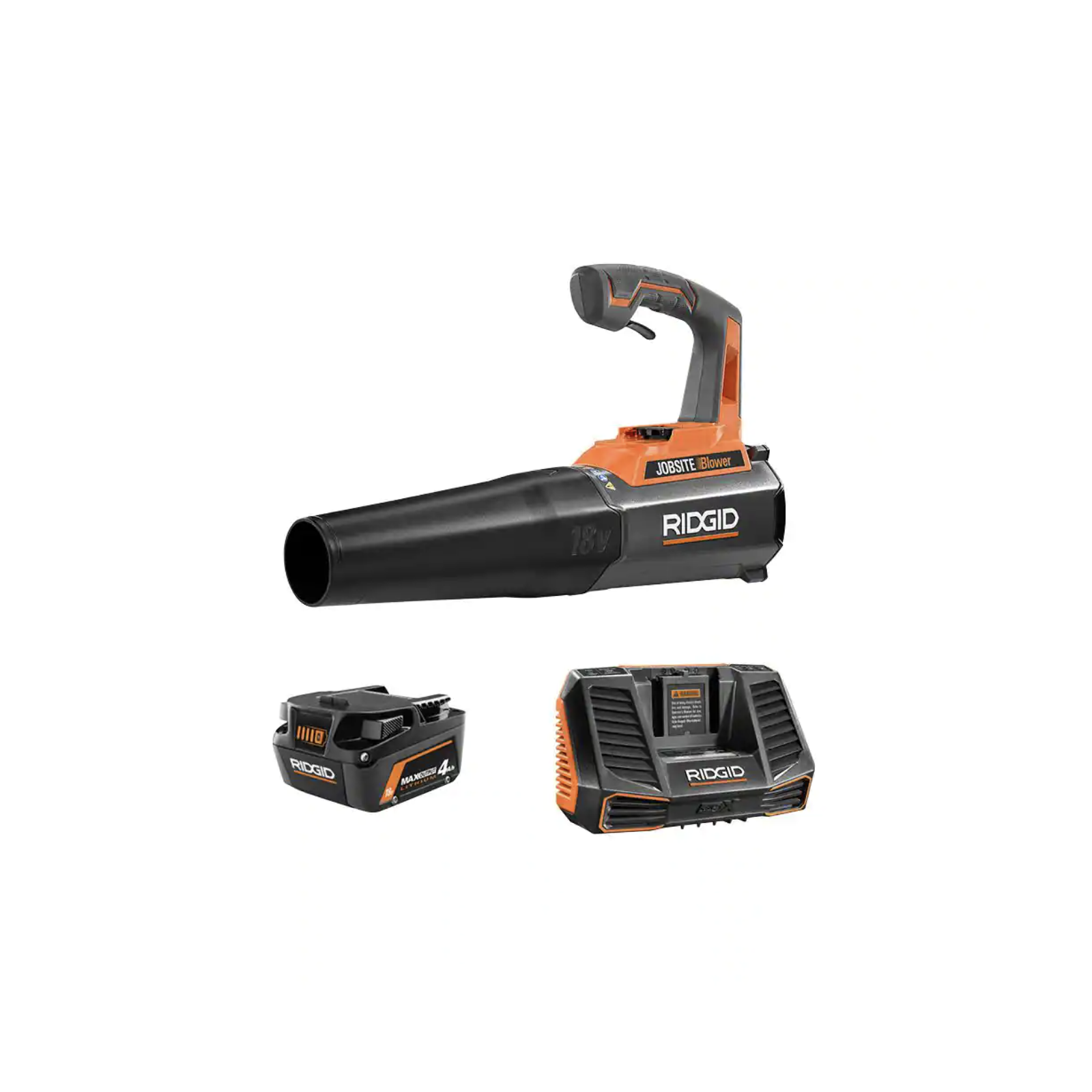 Ridgid 18V Cordless 105 MPH Jobsite Handheld Blower Kit with 4.0 Ah MAX Output Battery and Charger