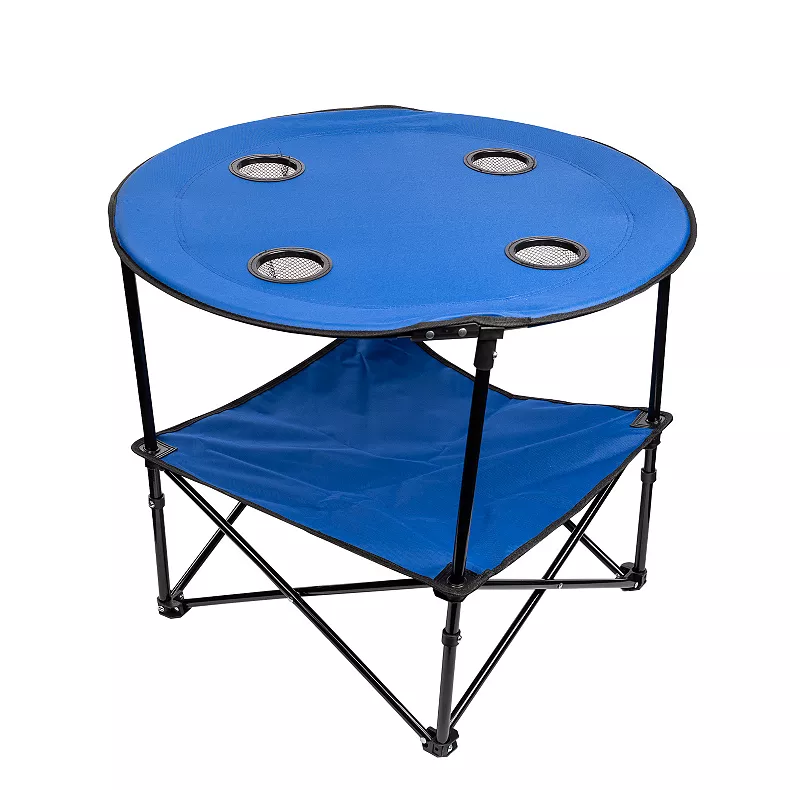 Lexi Home Durable 28″ Round Folding Table with Carry Bag. Blue
