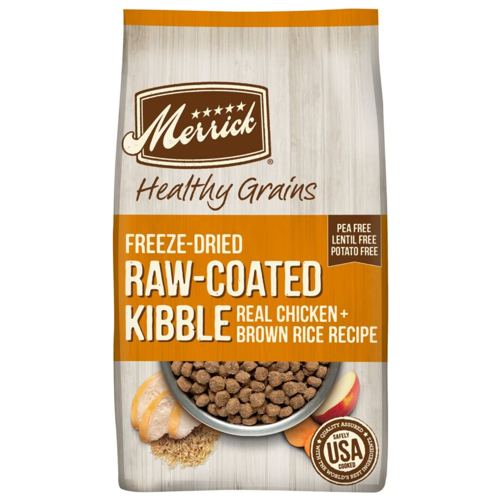 Merrick Healthy Grains Raw-Coated Kibble Real Chicken + Brown Rice. 10-lb bag