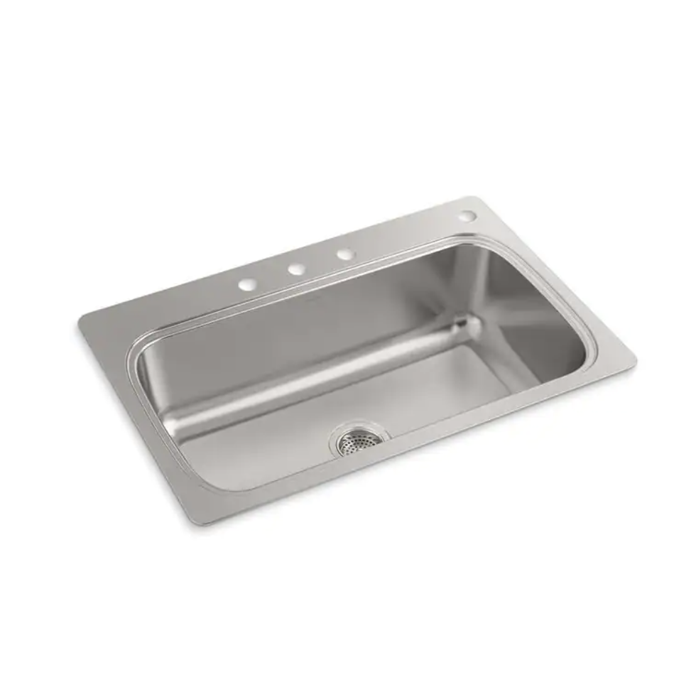 Kohler Verse Drop-in Stainless Steel 33 in. 4-Hole Single Bowl Kitchen Sink