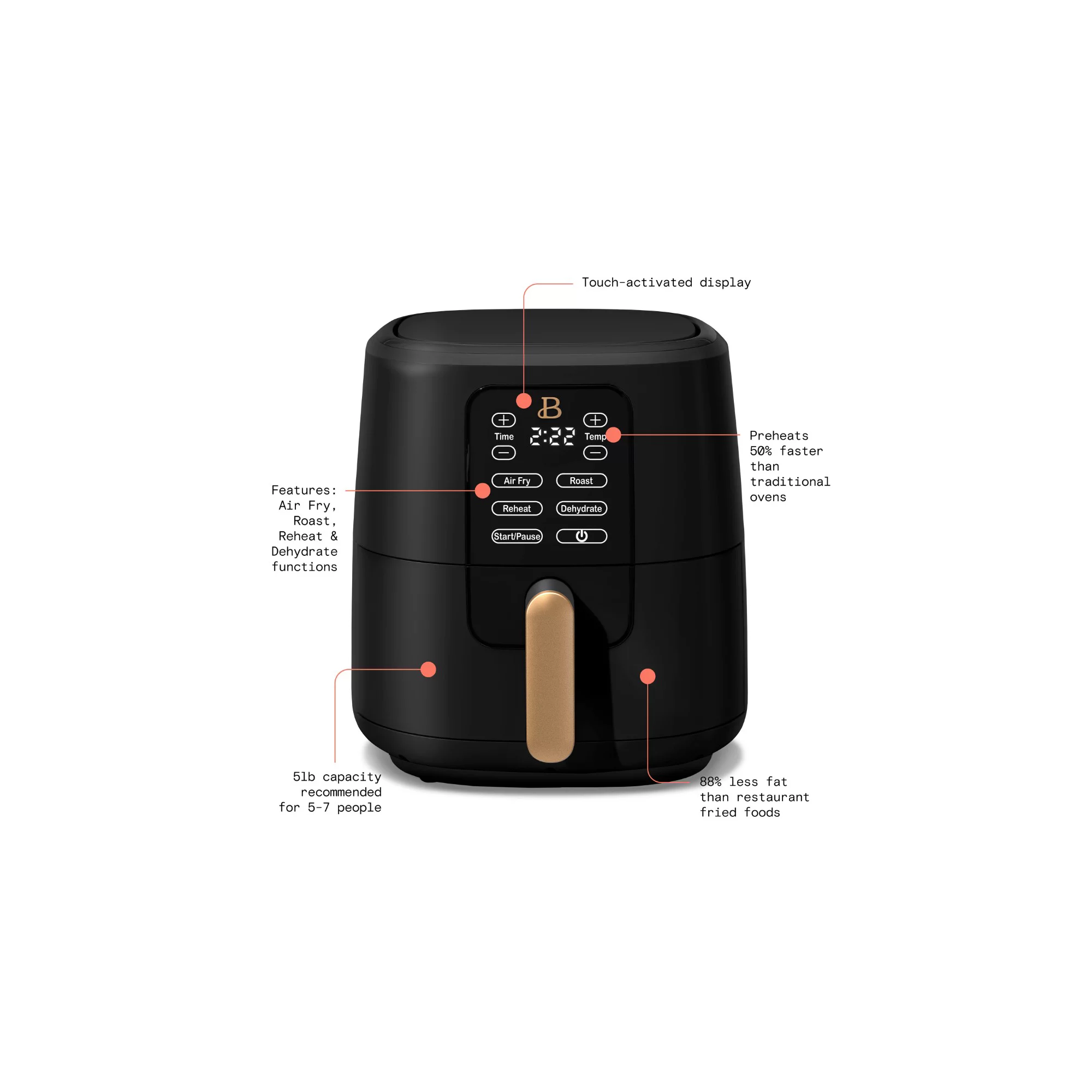 Beautiful 6 Quart Touchscreen Air Fryer. Black Sesame by Drew Barrymore
